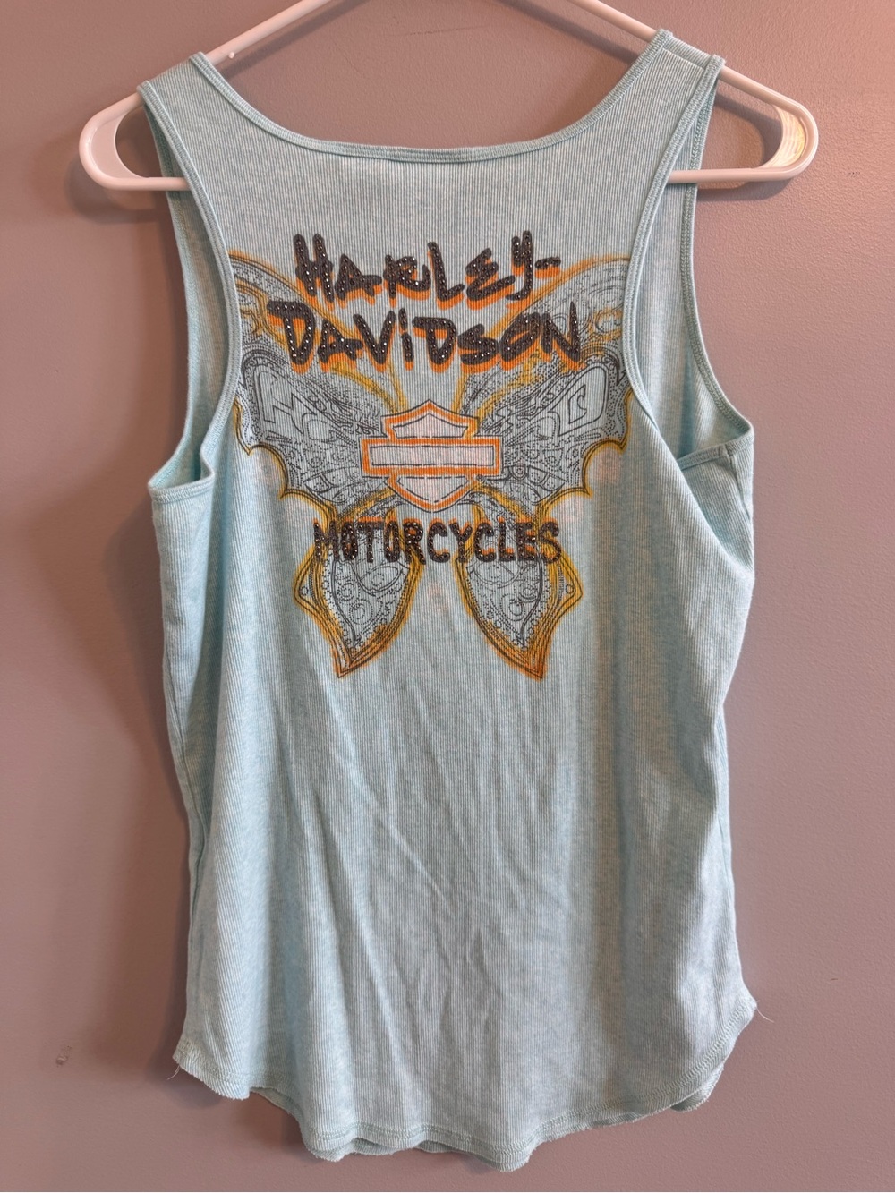 Harley-Davidson Women’s XL Blue Ribbed Graphic Tank Top Motorcycle Biker